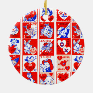 Kinderen Valentijn Greeting Hugs Kisses Red White Keramisch Ornament