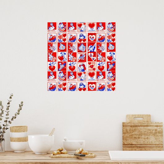 Kinderen Valentijn Greeting Hugs Kisses Red White Poster (Keuken)