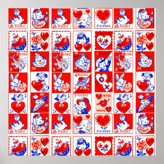 Kinderen Valentijn Greeting Hugs Kisses Red White Poster (Voorkant)