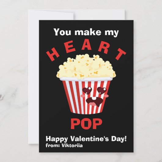 Kinderen Valentijnsdag Cute Popcorn Zwart Feestdagenkaart (Voorkant)