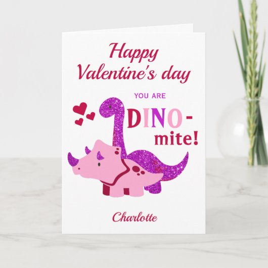 Kinderen Valentijnsdag Mergelijk Dinosaur Dino-mit Feestdagen Kaart (Voorkant)