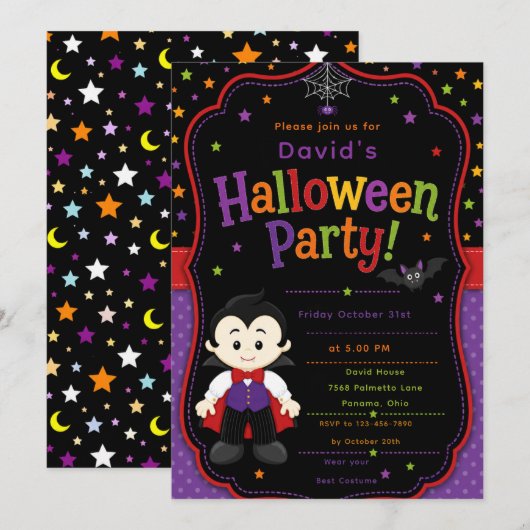Kinderen Vampier Halloween Feest Kaart (Voorkant / Achterkant)