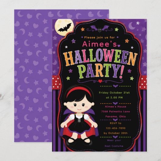 Kinderen Vampier Halloween Feest Kaart (Voorkant / Achterkant)