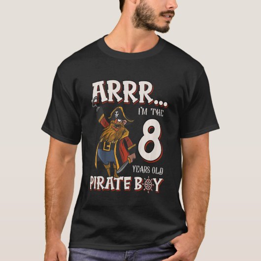 Kinderen van 8 jaar oud jongetje Birthday Pirate B T-shirt (Voorkant)