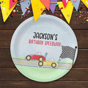 Kinderen van Birthday Cute Boy Cartoon Race Cars A Papieren Bordje