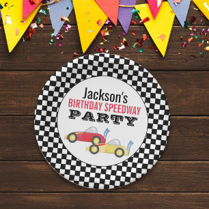 Kinderen van Birthday Cute Boy Cartoon Race Cars Papieren Bordje