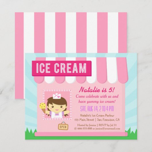 Kinderen van Birthday, Cute Ice crème feestjes Kaart (Voorkant / Achterkant)