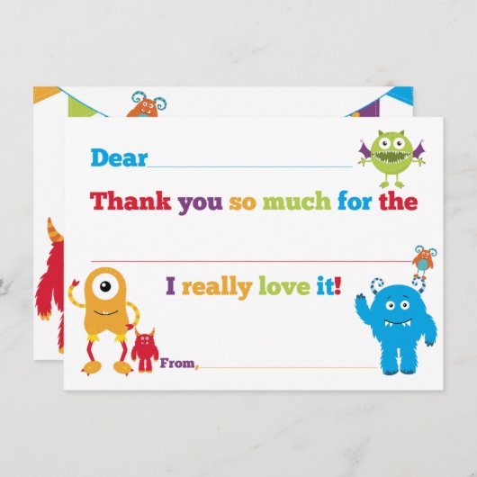 Kinderen van Birthday Monster vullen Bedankt kaart (Voorkant / Achterkant)