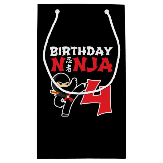 Kinderen van Birthday Ninja - 4 jaar oud partijthe Klein Cadeauzakje (Achterkant)