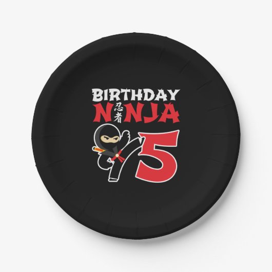 Kinderen van Birthday Ninja - 5 jaar oud partijthe Papieren Bordje (Voorkant)