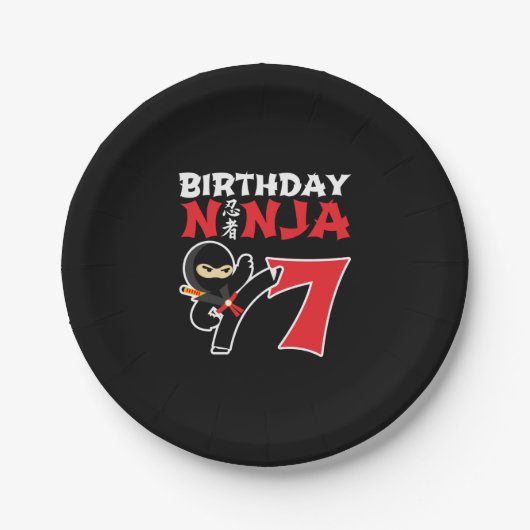 Kinderen van Birthday Ninja - 7 jaar oud partijthe Papieren Bordje (Voorkant)