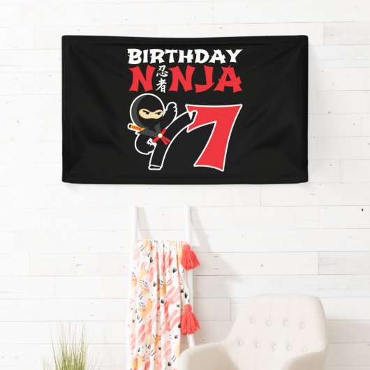 Kinderen van Birthday Ninja - 7 jaar oud partijthe Spandoek (Insitu)