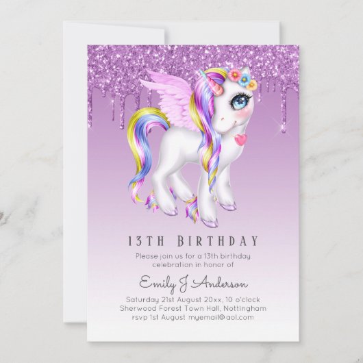 Kinderen van Birthday nodigen Paarse Unicorn Digit Kaart (Voorkant)
