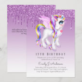 Kinderen van Birthday nodigen Paarse Unicorn Digit Kaart (Voorkant / Achterkant)