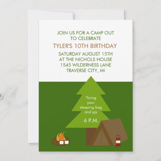 Kinderen van Birthday Party Camp out Invitations Kaart (Voorkant)