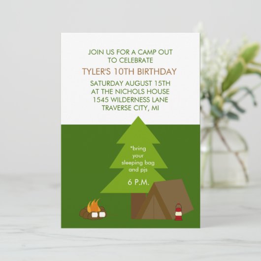 Kinderen van Birthday Party Camp out Invitations Kaart (Staand voorkant)