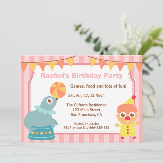 Kinderen van Birthday Party - Circus Clown en Zee  Kaart (Staand voorkant)