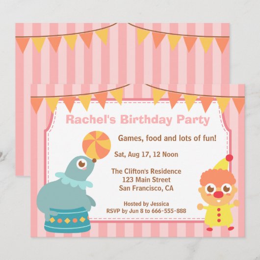 Kinderen van Birthday Party - Circus Clown en Zee  Kaart (Voorkant / Achterkant)