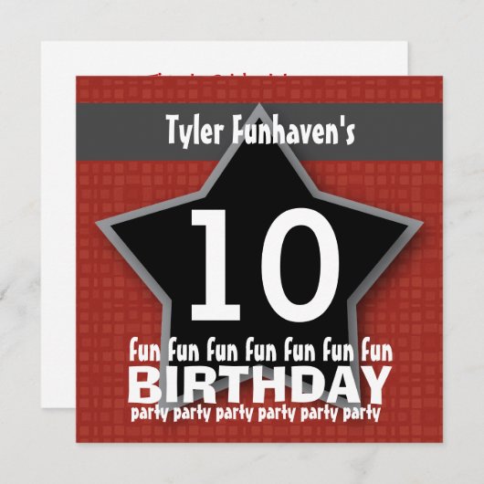 Kinderen van Birthday Party Red Black Silver STAR Kaart (Voorkant / Achterkant)