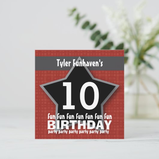 Kinderen van Birthday Party Red Black Silver STAR  Kaart (Staand voorkant)