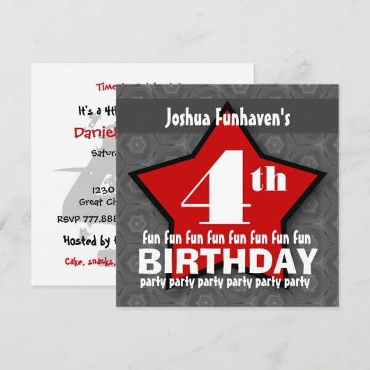 Kinderen van Birthday Party Silver en Red STAR W20 Kaart (Voorkant / Achterkant)