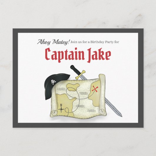 Kinderen van Birthday Pirate Treasure Map Uitnodig Briefkaart (Voorkant)