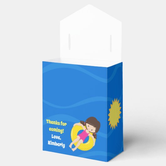 Kinderen van Birthday Pool Cute Custom Brunette Gi Bedankdoosjes (Geopend)
