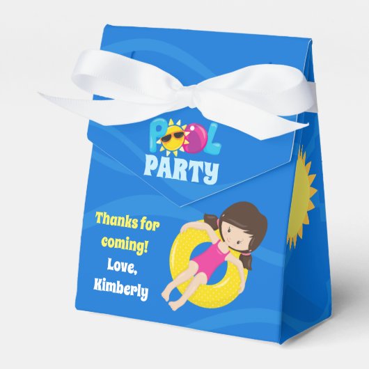 Kinderen van Birthday Pool Cute Custom Brunette Gi Bedankdoosjes (Voorkant Zijde)