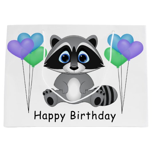 Kinderen van Birthday Raccoon Gift Bag Groot Cadeauzakje (Voorkant)