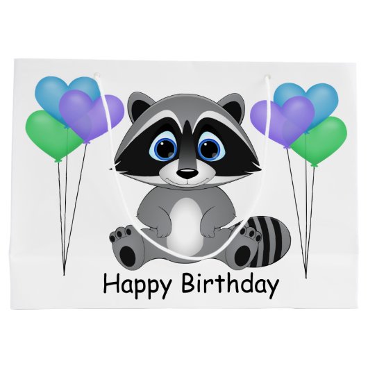 Kinderen van Birthday Raccoon Gift Bag Groot Cadeauzakje (Achterkant)