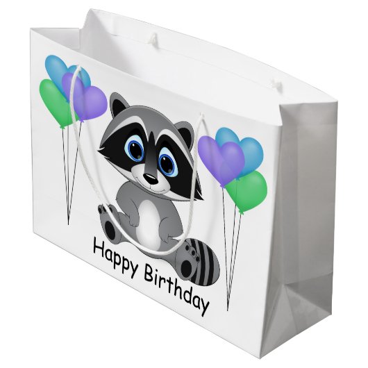 Kinderen van Birthday Raccoon Gift Bag Groot Cadeauzakje (Achterkant Gekanteld)