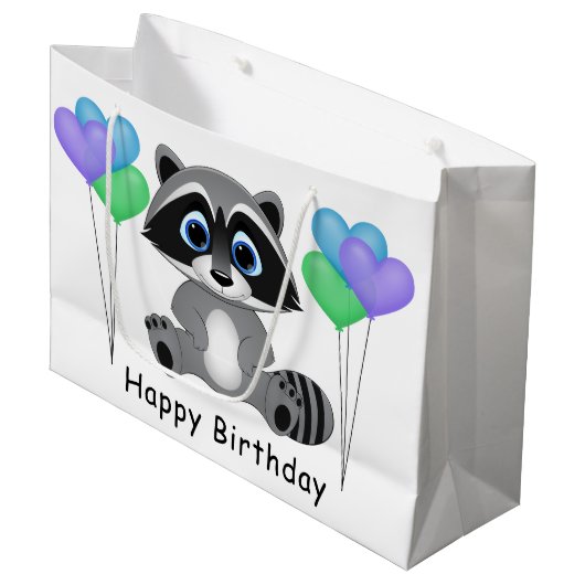 Kinderen van Birthday Raccoon Gift Bag Groot Cadeauzakje (Voorkant Gekanteld)