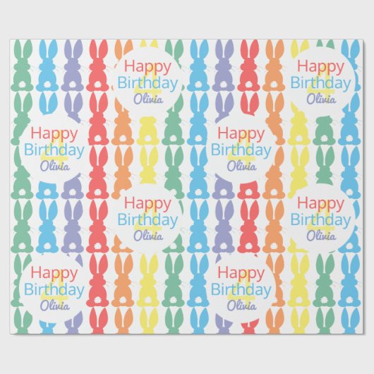 Kinderen van Birthday Rainbow Bunny Pattern gepers Cadeaupapier (Vlak)