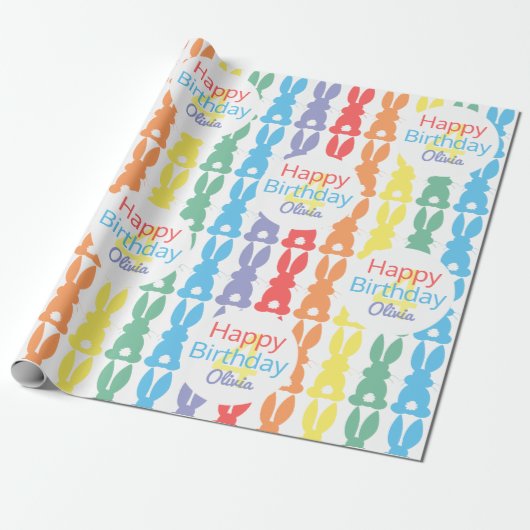 Kinderen van Birthday Rainbow Bunny Pattern gepers Cadeaupapier (Uitgerold)