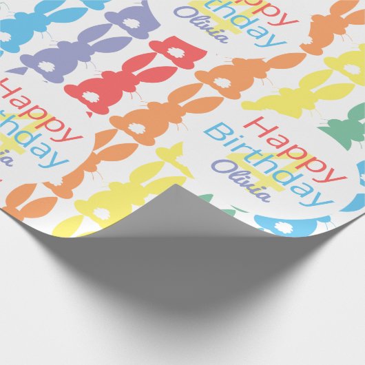 Kinderen van Birthday Rainbow Bunny Pattern gepers Cadeaupapier (Hoek)