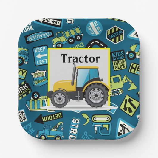 Kinderen van Birthday Speelgoed Tractor Papieren Bordje (Voorkant)
