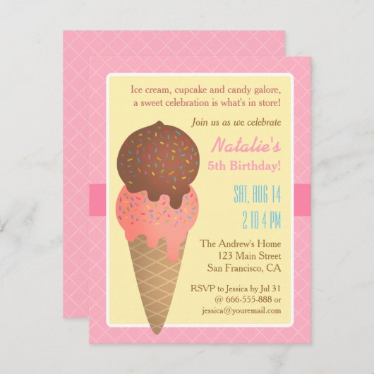 Kinderen van Birthday, uitnodiging van Ice crème (Voorkant / Achterkant)