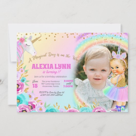 Kinderen van Birthday Unicorn Magische Dag Baby me Kaart (Voorkant)
