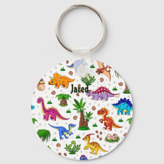 Kinderen van Cute Colorful Waterverf Birthday Dino Sleutelhanger (Voorkant)