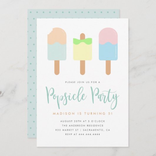 Kinderen van Cute Summer Pastel Popsiel Party Birt Kaart (Voorkant / Achterkant)