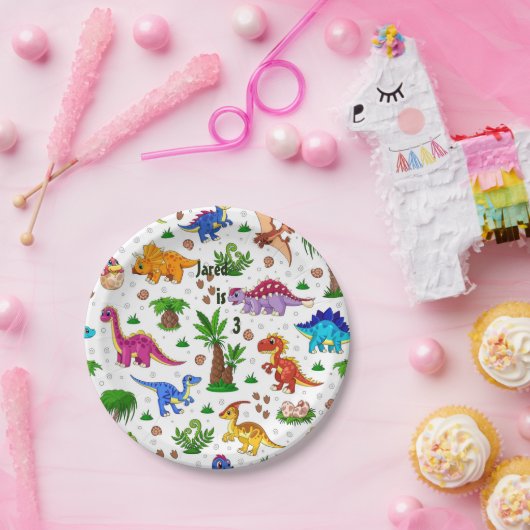 Kinderen van de kleurrijke Waterverf Birthday Dino Papieren Bordje (Feest)