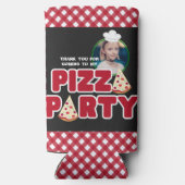 Kinderen van de moderne Rode en Zwarte Pizza Parti Seltzer Blikjeskoeler (Achterkant)