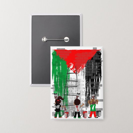 Kinderen van Gaza schilderen Palestijnse vlag  Button (Voorkant / Achterkant)