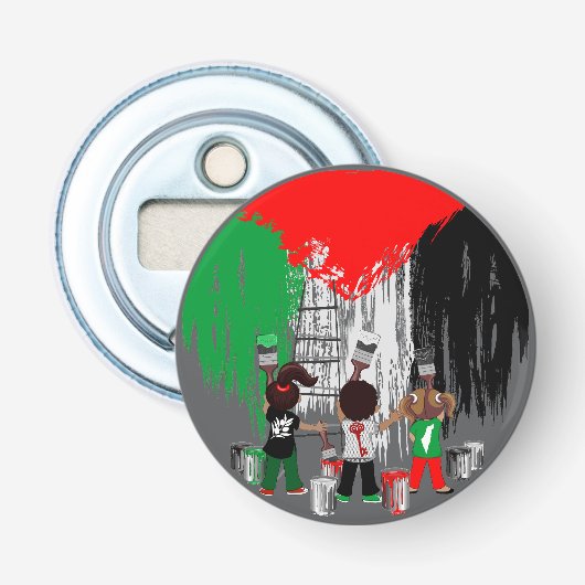 Kinderen van Gaza schilderen Palestijnse vlag  Button Flesopener (Voorkant)