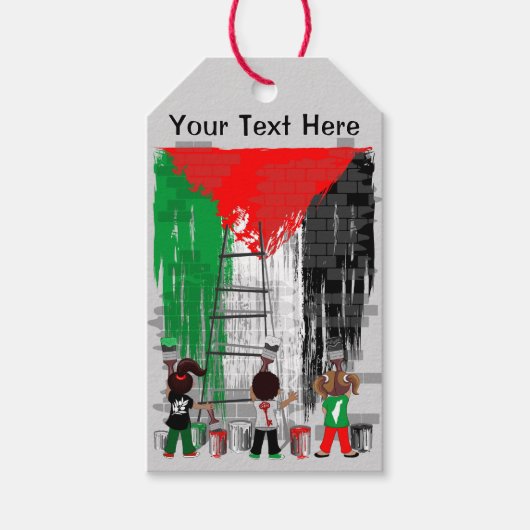 Kinderen van Gaza schilderen Palestijnse vlag Cadeaulabel (Voorkant)