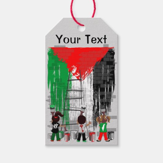 Kinderen van Gaza schilderen Palestijnse vlag Cadeaulabel (Voorkant)