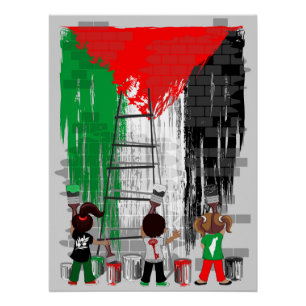 Kinderen van Gaza schilderen Palestijnse vlag Perfect Poster