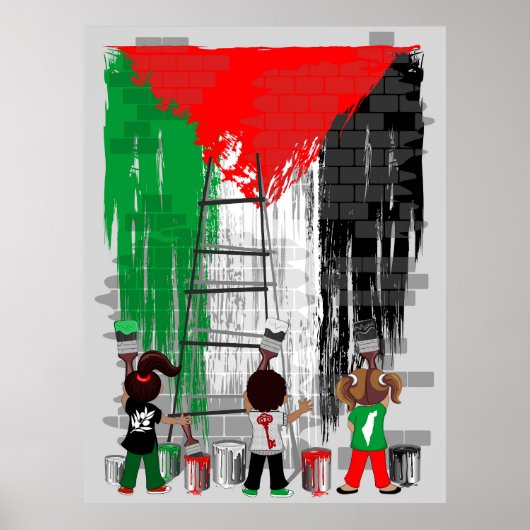 Kinderen van Gaza schilderen Palestijnse vlag Poster (Voorkant)