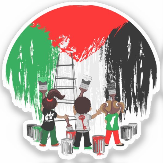 Kinderen van Gaza schilderen Palestijnse vlag Sticker (Voorkant)