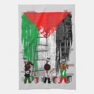 Kinderen van Gaza schilderen Palestijnse vlag  Theedoek